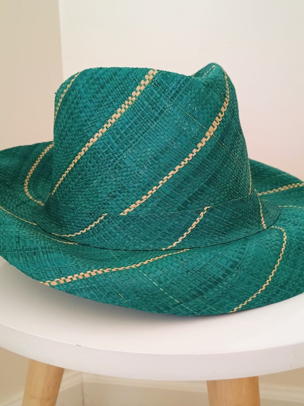 Lightweight raffia fedora hat made in Madagascar, green
